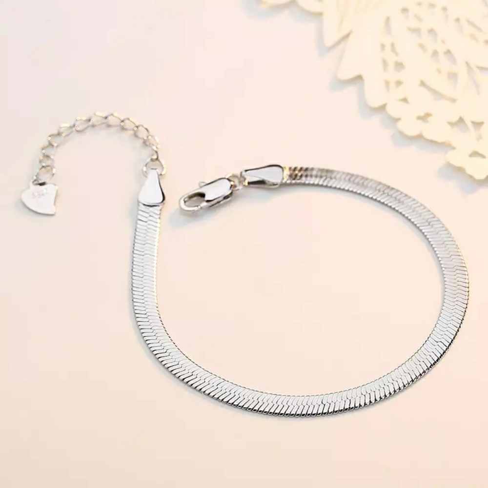 NEW S925 Flat Double Layer Snake Chain Bracelet - Picture 5 of 10